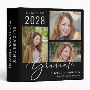 Elegant Script 3 Photo Graduation Black Ring Binder