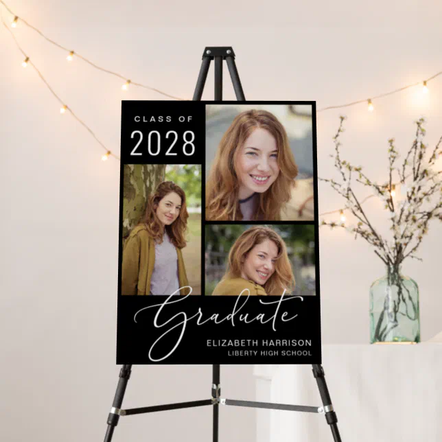 Elegant Script 3 Photo Graduation Welcome Sign | Zazzle