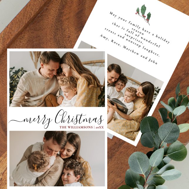 Elegant Script 3 Photo Minimal Christmas Greetings Holiday Card (Creator Uploaded)