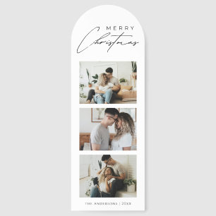 Elegant Script 3 Photo Modern Green Christmas Card Bookmarks