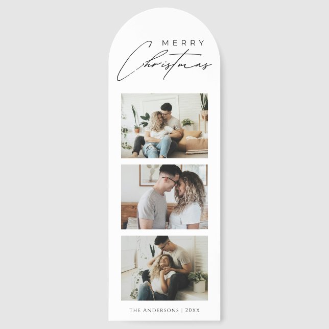 Elegant Script 3 Photo Modern Green Christmas Card Bookmarks (Front)