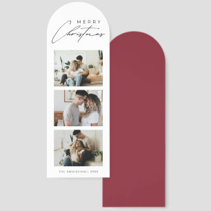 Elegant Script 3 Photo Modern Red Christmas Card Bookmarks