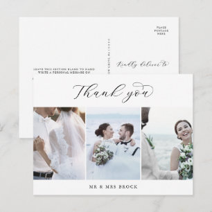Elegant Script 3 Photo Template Thank You Postcard