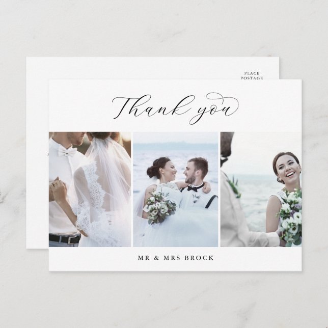 Elegant Script 3 Photo Template Thank You Postcard (Front/Back)