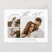 Elegant Script 3 Photo Wedding Save the Date Announcement Postcard (Front)