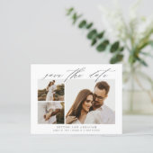 Elegant Script 3 Photo Wedding Save the Date Announcement Postcard (Standing Front)