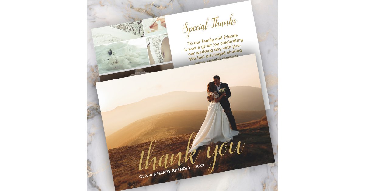 Elegant Script 3 Photo Wedding Thank You Card | Zazzle