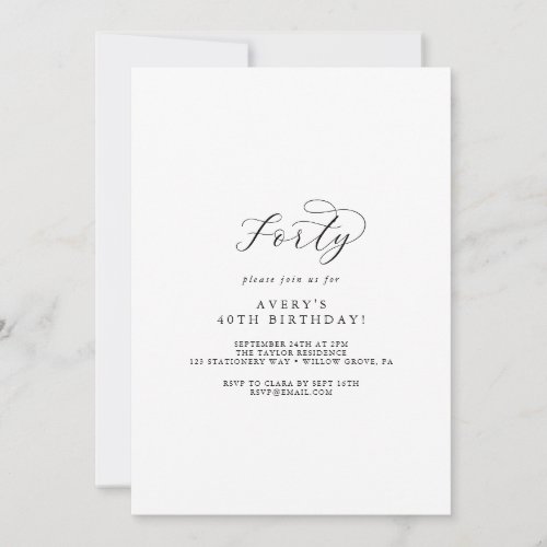 Elegant Script 40th Birthday Party Invitation