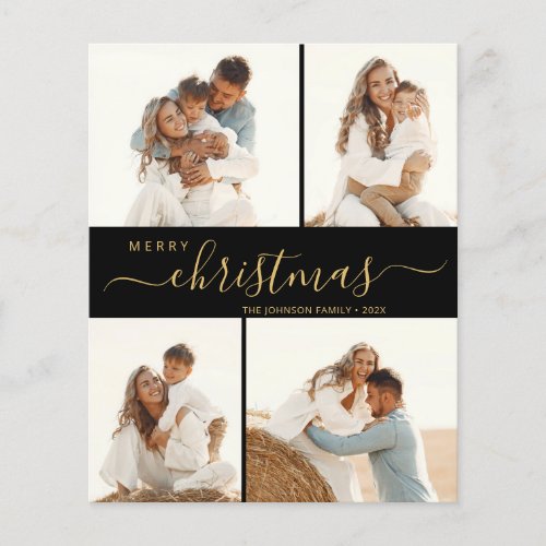 Elegant Script 4 Photo Christmas Holiday Card