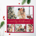 Elegant Script 4 Photo Collage Christmas Holiday C<br><div class="desc">Elegant Calligraphy Modern Burgundy and Gold 4 Photo Collage Merry Christmas Script Holiday Card. This festive, minimalist, whimsical four (4) photo holiday card template features a pretty photo collage and says „Merry Christmas”! The „Merry Christmas” greeting text is written in a beautiful hand lettered swirly swash-tail font type in gold...</div>