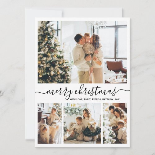 Elegant Script 4 Photo Collage Christmas Holiday Card