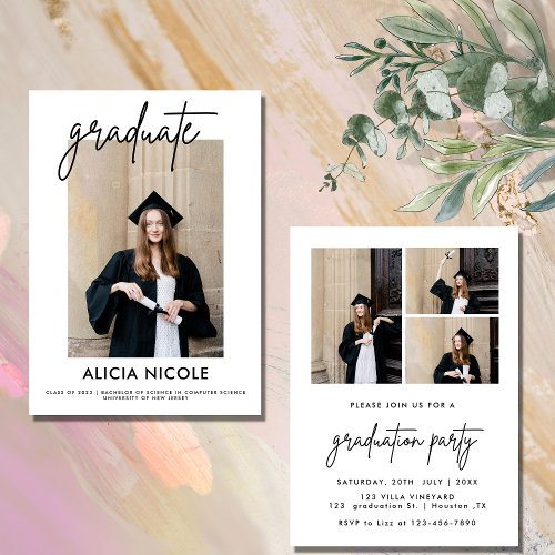 Elegant Script 4 Photo Collage Graduation Party 