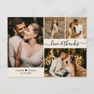 Elegant Script 4 Photo Collage Wedding Thank You P Postcard