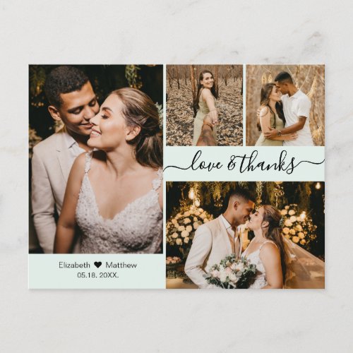 Elegant Script 4 Photo Collage Wedding Thank You Postcard