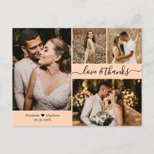 Elegant Script 4 Photo Collage Wedding Thank You Postcard