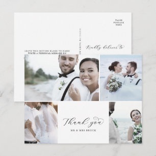 Elegant Script 4 Photo Collage Wedding Thank You Postcard