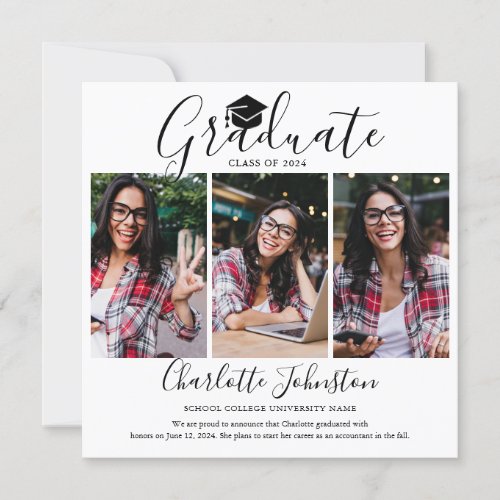 Elegant Script 4 Photo Graduation Announcement