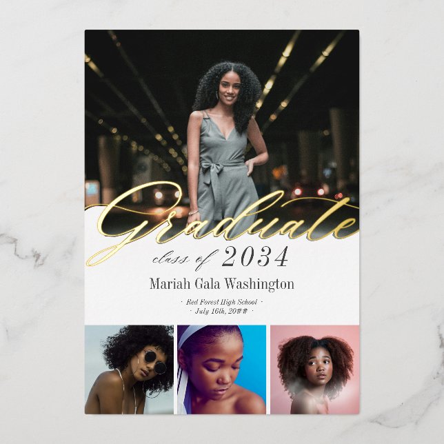 Elegant Script 4 Photo Graduation Announcement (Front)