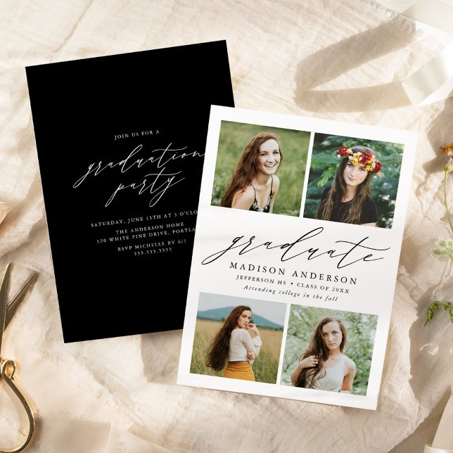 Elegant Script 4 Photo Graduation Party Invitation (Creator Uploaded)