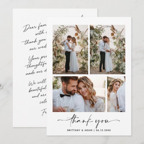Elegant Script 4 Photo Wedding Thank You Card