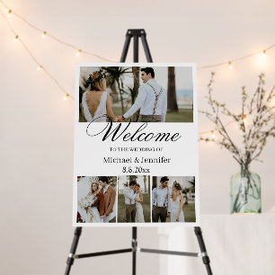 elegant script 4 photos collage wedding welcome foam board
