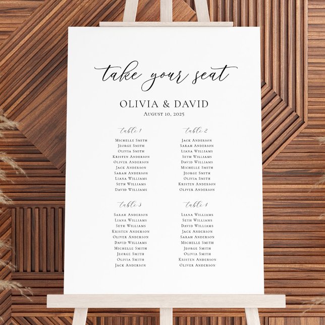 Elegant Script 4 Tables Welcome Seating Chart Foam Board (Creator Uploaded)