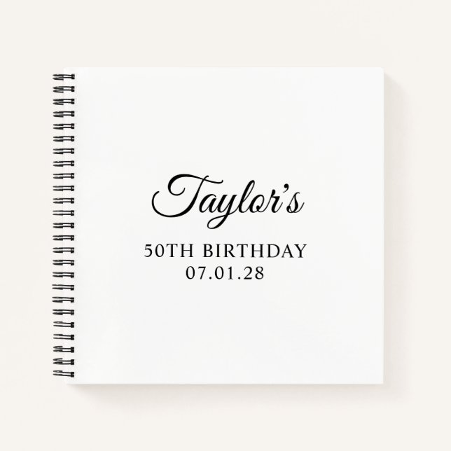 Elegant Script 50th Birthday Guest Notebook (Front)