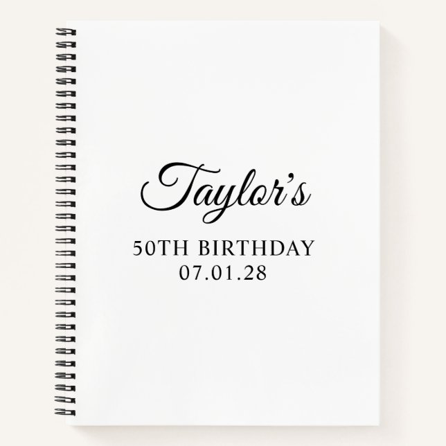 Elegant Script 50th Birthday Guest Notebook (Front)