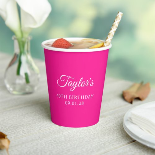 Elegant Script 50th Birthday Hot Pink Paper Cups