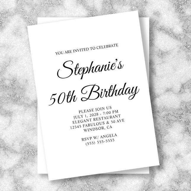 Elegant Script 50th Birthday Invitation (Elegant Script 50th Birthday Invitation)