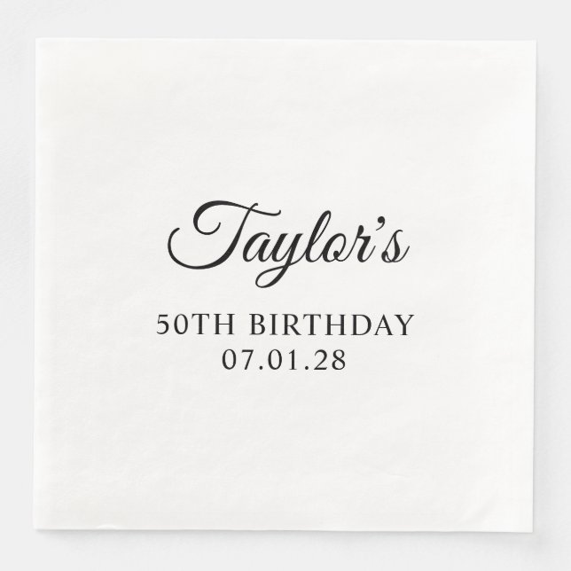 Elegant Script 50th Birthday Paper Dinner Napkins (Front)