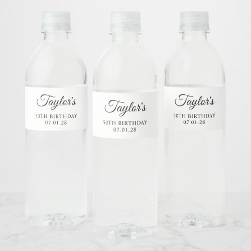 Elegant Script 50th Birthday Water Bottle Label