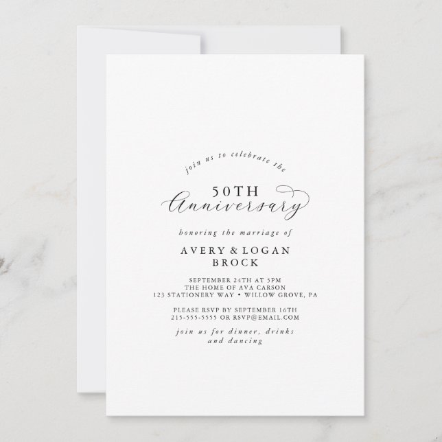 Elegant Script 50th Wedding Anniversary Invitation (Front)