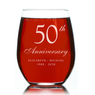 Elegant Script 50th Wedding Anniversary Stemless Wine Glass