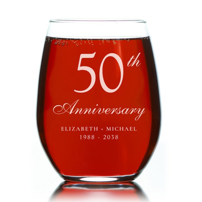 Elegant Script 50th Wedding Anniversary Stemless Wine Glass (Creator Uploaded)