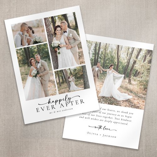 Elegant Script 5 Photo Collage Wedding Thank You Card