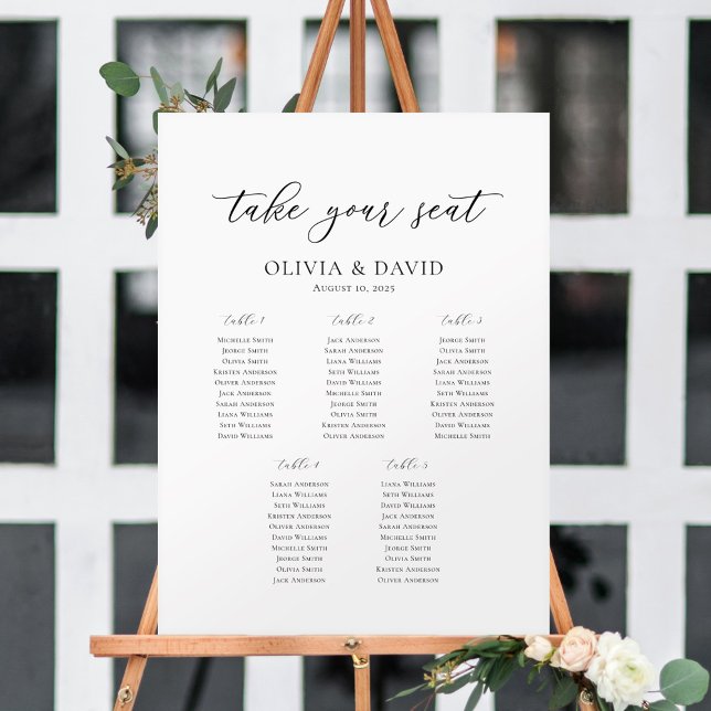 Elegant Script 5 Tables Welcome Seating Chart Foam Board (Creator Uploaded)
