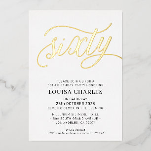 ELEGANT SCRIPT 60th birthday party stylish gold Foil Invitation