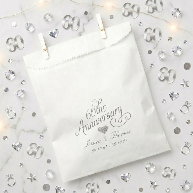 Elegant Script 60th Diamond Wedding Anniversary Favor Bag (Creator Uploaded)