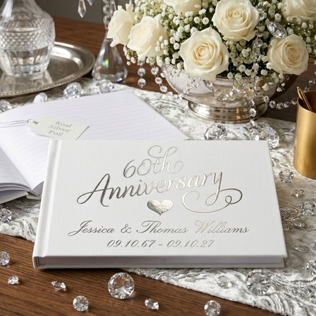 Elegant Script 60th Diamond Wedding Anniversary Foil Guest Book (Creator Uploaded)