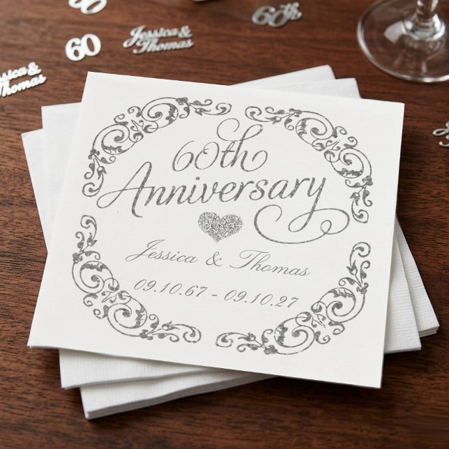 Elegant Script 60th Diamond Wedding Anniversary Napkins (Creator Uploaded)