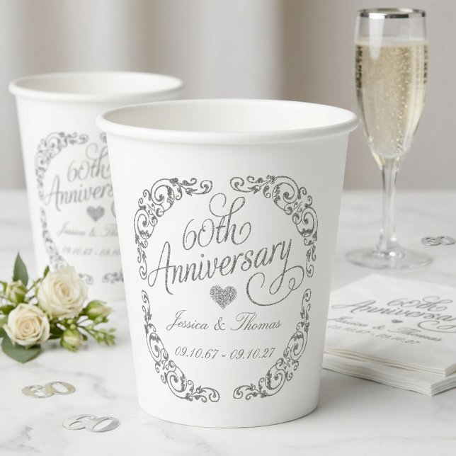 Elegant Script 60th Diamond Wedding Anniversary Paper Cups (Creator Uploaded)