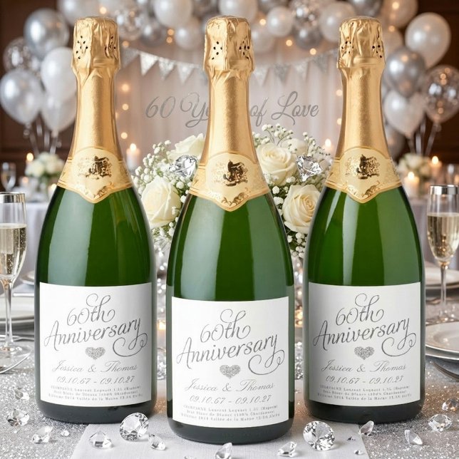 Elegant Script 60th Diamond Wedding Anniversary Sparkling Wine Label (Creator Uploaded)