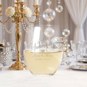 Elegant Script 60th Diamond Wedding Anniversary Stemless Wine Glass