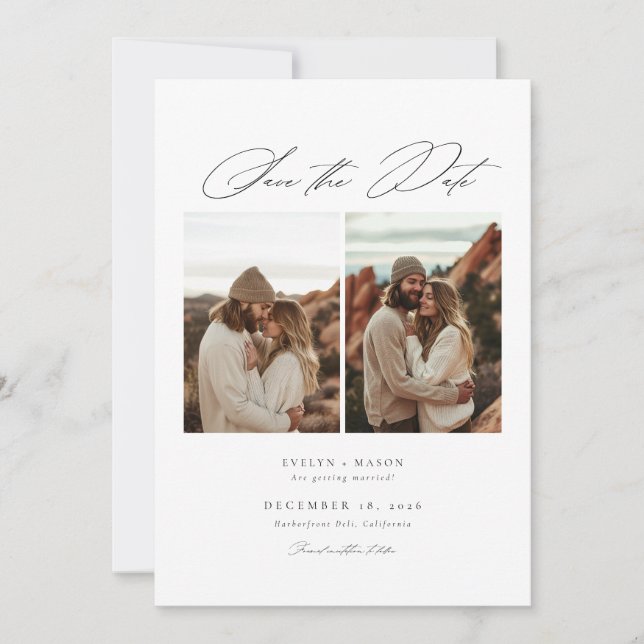 Elegant Script 6 Photo Wedding QR Code Save The Date (Front)