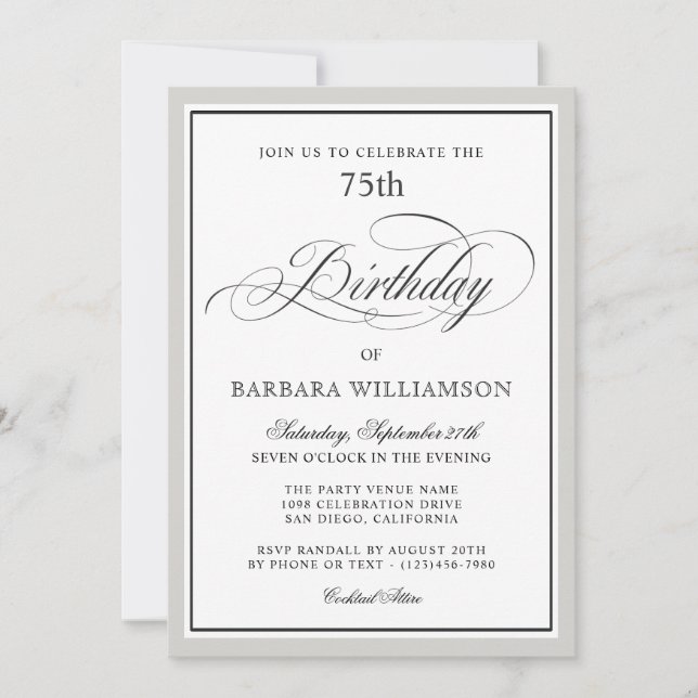Elegant Script 75th Birthday Party Invitation (Front)