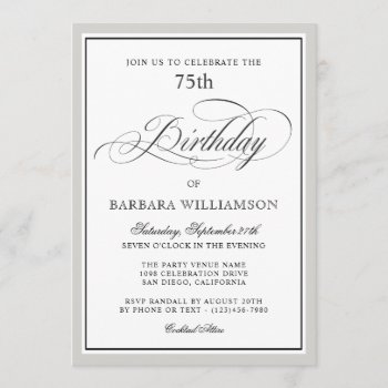 Elegant Script 75th Birthday Party Invitation by Oasis_Landing at Zazzle