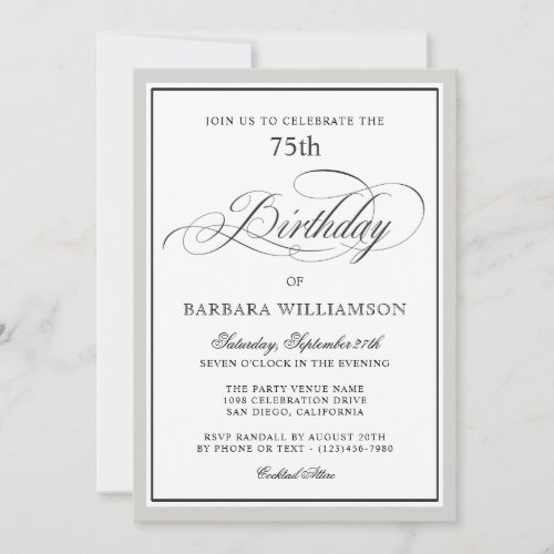 Elegant Script 75th Birthday Party Invitation