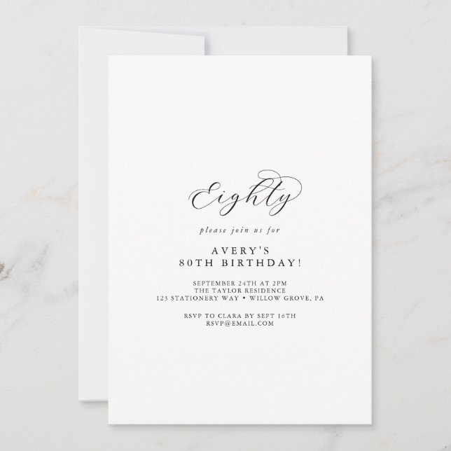 Elegant Script 80th Birthday Party Invitation (Front)