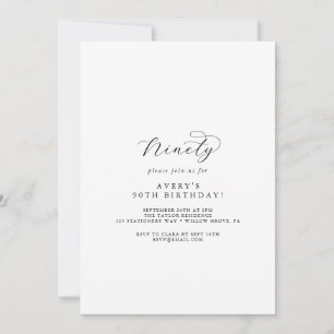 Elegant Script 90th Birthday Party Invitation
